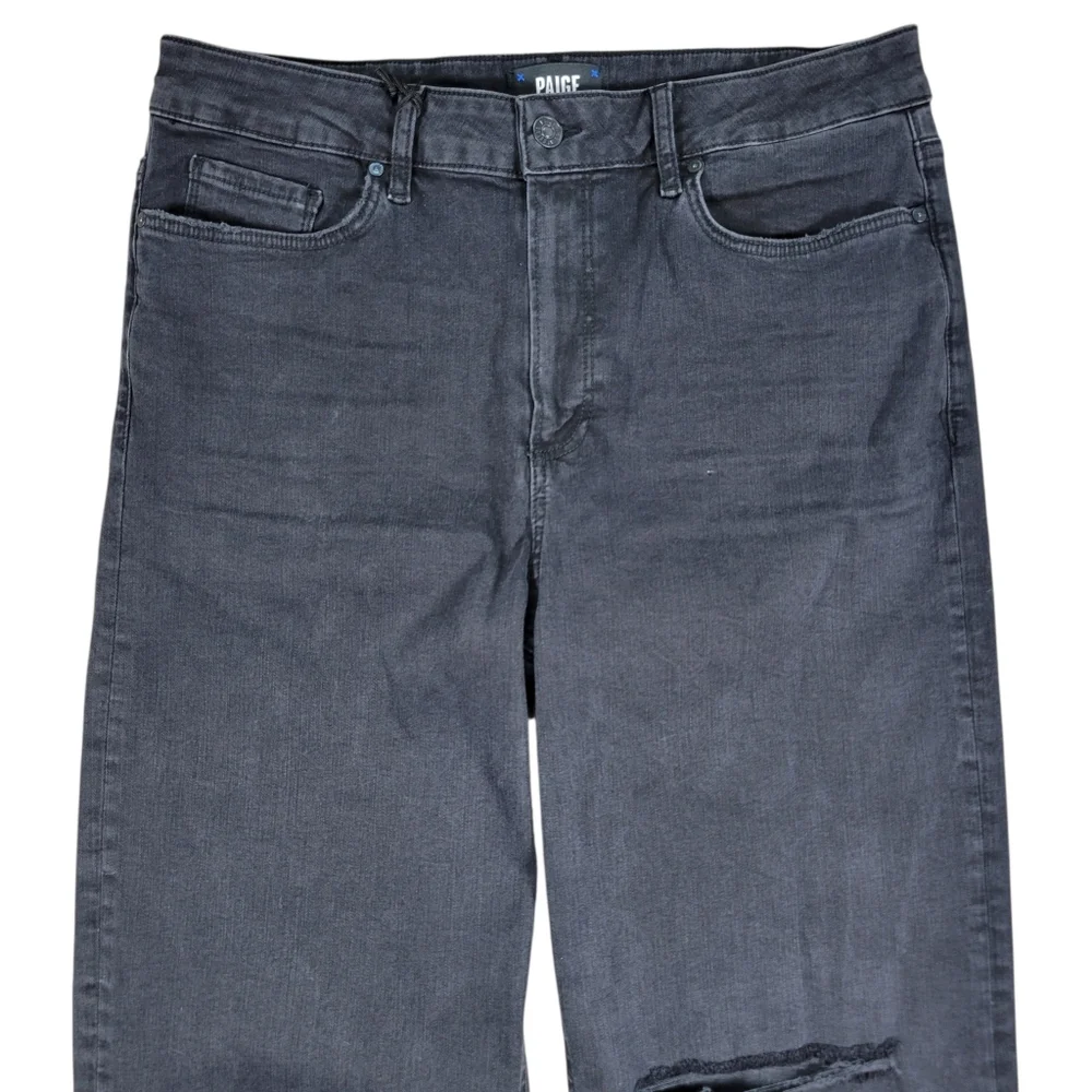 Paige Jeans Womens 33 Black Denim Leenah High Rise Slim Fit Wide Leg Destructed‎